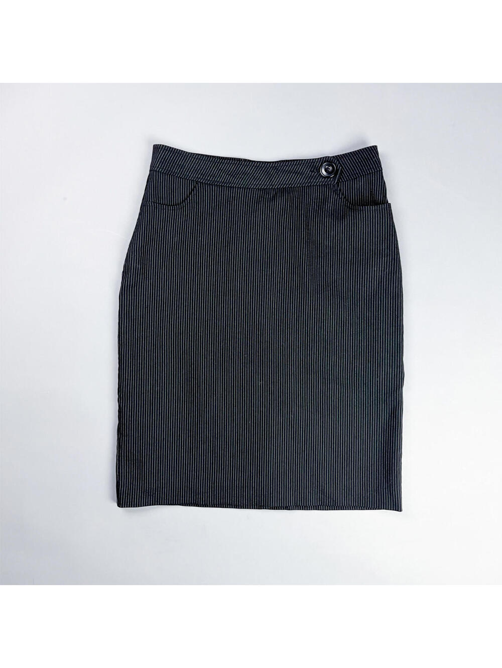 Y2K Black Pinstripe Pencil Skirt with Button Detail